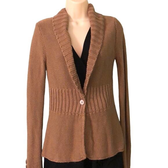 Calvin Klein Golden Brown Knit Cardigan Sweater Woman's Size Medium Preppy - Picture 1 of 8